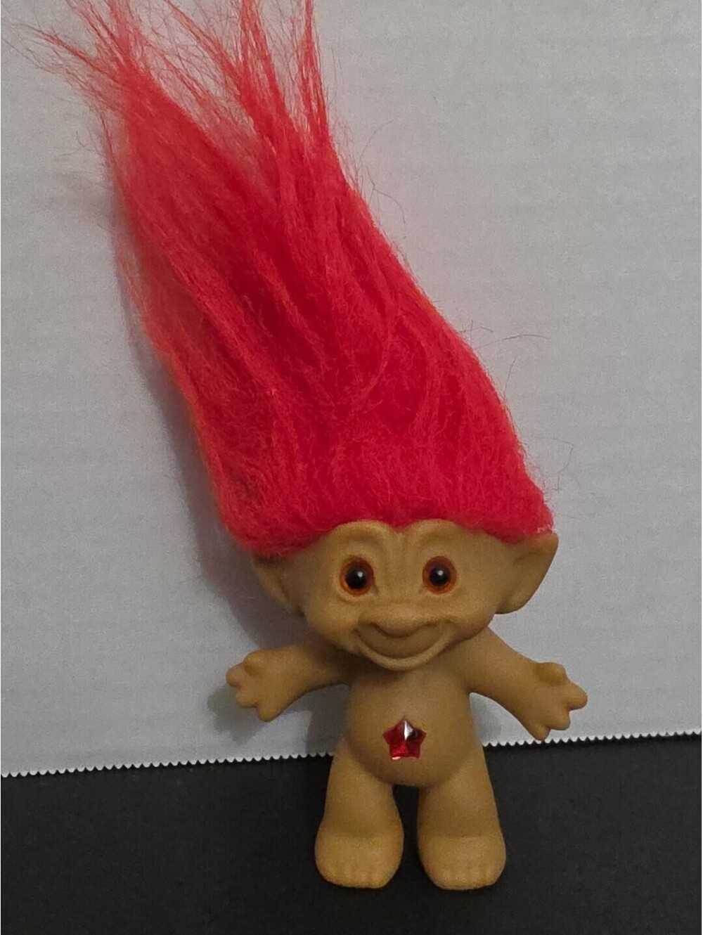 Vtg; Ace Novelty Treasure Troll Doll, Red Hair,  💜Gem, 3" Tall, 1990's